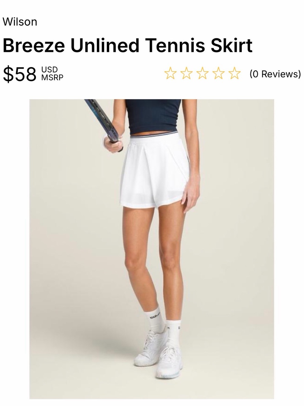 Wilson White Breeze Unlined Tennis Skort with Navy Waistband